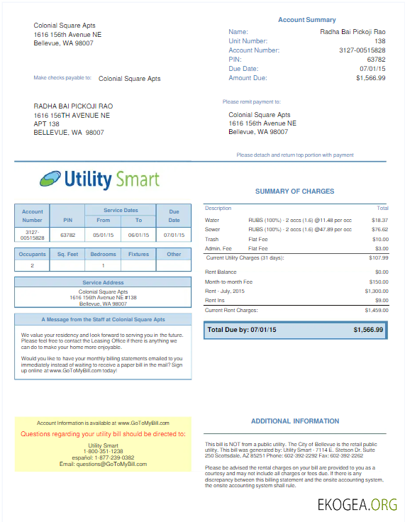UNITED KINGDOM UTILITY SMART utility bill Word and PDF template